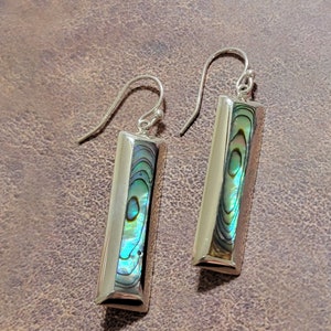 Abalone Shell Earrings / Abalone Shell / Sterling Silver / Rectangle Earrings / Abalone Earrings / Abalone Shell Dangle Earrings / A32