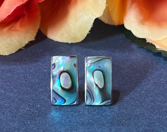 Abalone Shell Inlay Stud Earrings / Sterling Silver / Stud Earrings / Decorative Sterling Silver Earrings