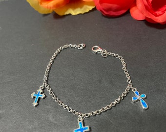 Dainty Cross Bracelet/Opal Cross/Sterling Silver Cross Bracelet/Gift For Her