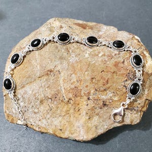 Black onyx link bracelet/ Black Onyx bracelet/ black onyx/ Sterling silver bracelet/ Sterling silver/ black onyx and silver bracelet