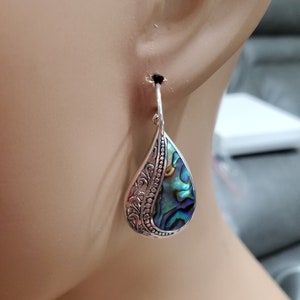 Abalone Shell Tear Drop Earrings / Boho Earrings / Sterling Silver / Abalone Shell Jewelry / Sea Shell Earring / Shell Earring/Boho Jewelry