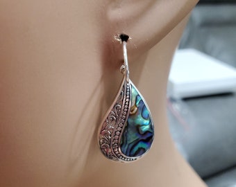 Abalone Shell Tear Drop Earrings / Boho Earrings / Sterling Silver / Abalone Shell Jewelry / Sea Shell Earring / Shell Earring/Boho Jewelry