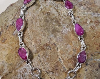 Ruby link bracelet/ Ruby bracelet/ Ruby / Sterling silver bracelet/ Sterling silver/ Ruby and silver bracelet/Teardrop Ruby Bracelet/B4