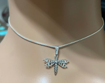 Silver Dragonfly Pendant/Dragonfly Necklace/Sterling Silver Dragonfly/Dainty Dragonfly Pendant Necklace/Gift For Her