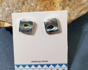 Abalone Shell Inlay Stud Earrings / Sterling Silver/Stud Earrings / Decorative Sterling Silver Earring/Square Abalone Earring