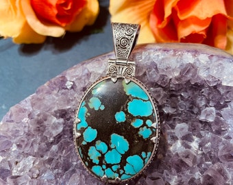 Blue Tibetan Turquoise Pendant/Blue Pendant turquoise /Large Pendant/Sterling Silver Turquoise /Turquoise Jewelry/Turquoise With Matrix/Sv1