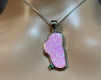 Lake Tahoe Pendant/Fire Opal Lake Tahoe Pendant/Pink Fire Opal Pendant/Sterling Silver/Lake Tahoe Map Pendant/Pink Opal Pendant