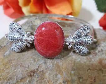 Coral Cuff/Bee Cuff/Bee  Bracelet/Bracelet/Red Coral Cuff Bracelet/Silver Bee Bracelet Cuff/Red Coral Bee Cuff /Gift For Her