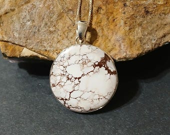 Wild Horse Stone Pendant/ Wild Horse Cabochons/Sterling Silver Necklace/White Stone With Matrix/Pendant /LL26