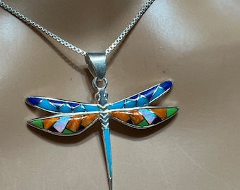 Dragonfly Necklace/Mosaic Dragonfly/ dragonfly pendant /Intarsia Dragonfly/Multi Color Dragonfly Necklace