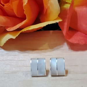 Mother Of Pearl Rectangle Stud Earrings / Rectangle Stud Earrings / Sterling Silver Earrings/ White Studs /