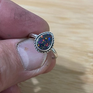 Black Fire Opal Ring/Small Teardrop Opal Ring/Dainty Black Fire Opal Ring/Sterling Silver Ring/Black Opal/Teardrop Ring image 3