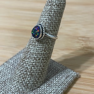 Black Fire Opal Ring/Small Teardrop Opal Ring/Dainty Black Fire Opal Ring/Sterling Silver Ring/Black Opal/Teardrop Ring image 5