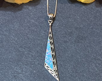 Blue Opal Necklace/ Blue Opal Pendant/ Sterling Silver Necklace/ Sterling Silver Pendant/ Blue Opal Inlay