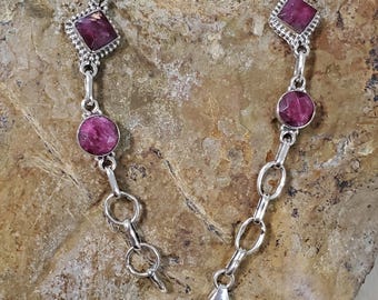 Pulsera de eslabones de rubí/ Pulsera de rubí/ Rubí/ Pulsera de plata de ley/ Plata de ley/ Pulsera de rubí y plata/ B1