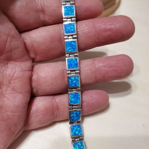 Nice Blue Opal Link Bracelet/Sterling Silver Bracelet/Fire Opal Bracelet/gift for Her/Small Blue Opal Bracelet/ Everyday Jewelry/B4