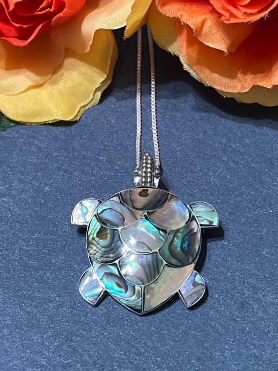 Sea Turtle Paua Shell Sterling Silver Necklace or Pin - Chain Included Sea Turtle Paua Shell Sterling Silver Necklace or Pin - Chain Included