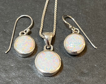 Conjunto de joyería de ópalo blanco, Pendientes de ópalo, Conjunto de joyería de ópalo, Collar de ópalo, Plata de ley, Colgante de ópalo, Pendiente de ópalo blanco, Plata de ley