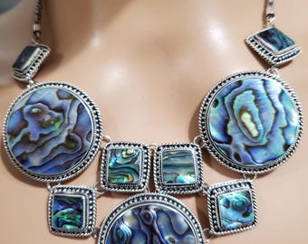 Abalone Shell Pendant Necklace / Sterling Silver / tiered necklace / Abalone Shell Necklace / Abalone Shell Pendant