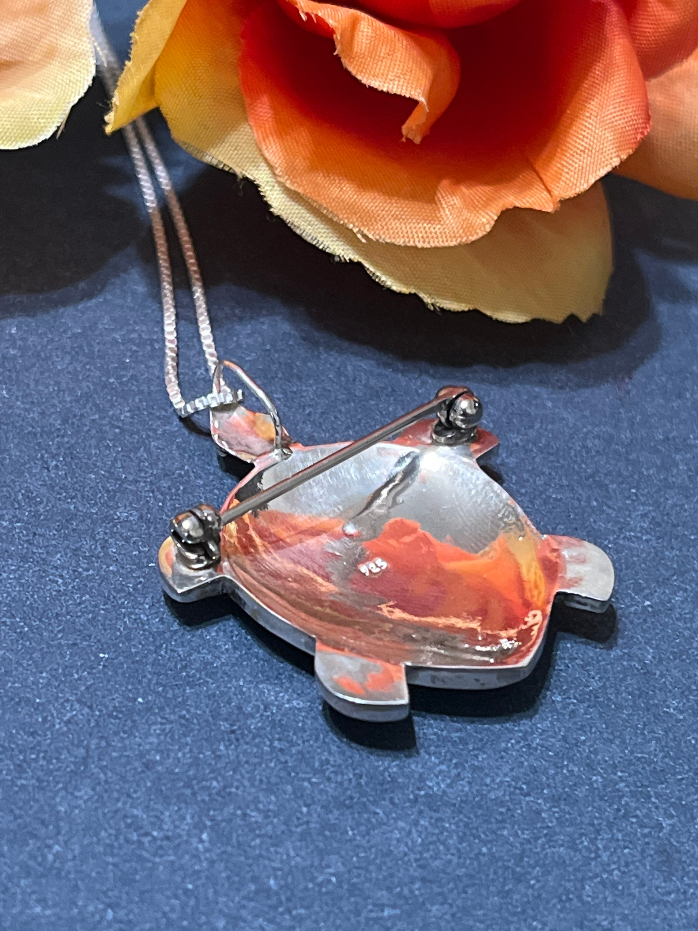 Large 2 in 1 Abalone Shell Turtle Pendant and Brooch / Sterling Silver ...
