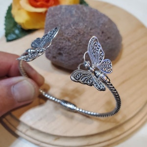 Double Butterfly Silver Cuff Bracelet/Sterling Cuff/Butterfly Bracelet/Butterfly Bangle/Unique Balinese Bracelet With Butterfly Charms