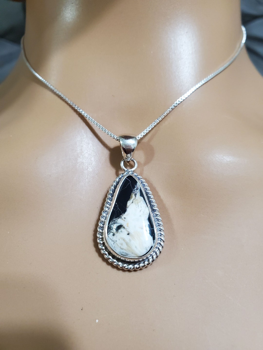 White Buffalo Pendant Necklace/sterling Silver/white Turquoise Pendant