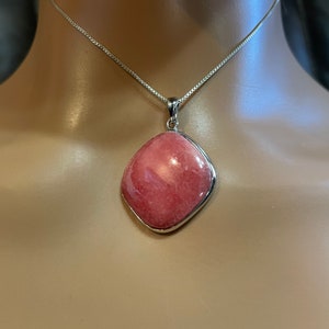 Rhodochrosite Pendant/Sterling Pendant/Natural Rhodochrosite Pendant/Grade A Rhodochrosite Necklace/Pink Stone pendant/Box Chain Necklaces