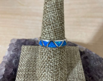 Fire Opal Ring/Blue Opal Ring/Dainty Blue Ring/Sterling Silver Inlay Ring/Fire Opal Ring/Fire Deep Blue Opal/Everyday Ring