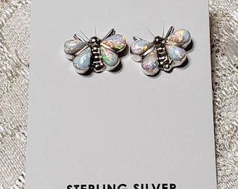 White Opal Butterfly/ Inlay Butterfly / Butterfly Studs / Dainty Butterfly / Small Butterfly Earrings /Opal Butterfly