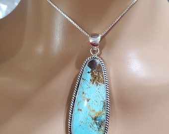 Turquoise Pendant/Blue Pendant turquoise /Large Pendant/Sterling Silver Turquoise /Turquoise Jewelry/Turquoise Necklace/Gift For Her/T1