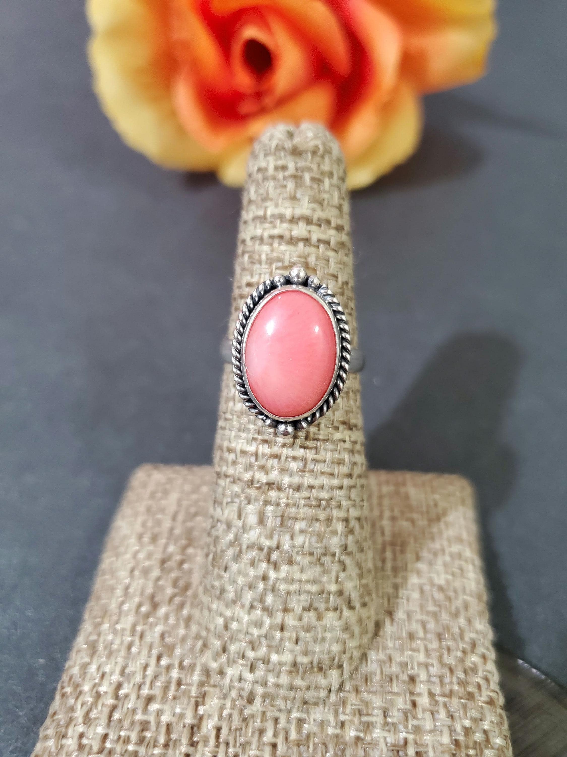 Silver Pink Coral Ring