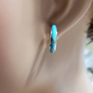 Hoops Earring/Turquoise Earrings / Inlay Hoop Earrings / Turquoise Hoop Earring/ Blue Turquoise Hoop/ Silver Hoops