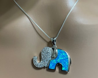 Elephant Pendant Necklace/Opal Inlay Elephant Pendant/Blue Opal Elephant Pendant/CZ Elephant/Elephant Pendant/Elephant Necklace/Elephant