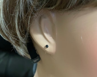3MM Tiny Black Earring/Super Small Stud Earrings/Helix Studs/Dainty Black Stud/Silver Studs/Black Post Earrings