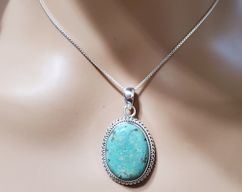 Turquoise Pendant/Turquoise Necklace/Sterling Silver Pendant/Genuine Turquoise Pendant/Simple Turquoise Necklace/Everyday Jewelry