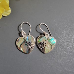 Abalone Shell Earrings / Sterling Silver / Heart Abalone Shell Earrings / Sea Shell Heart Earrings/Abalone Earrings / Beach Earrings/A134-AR