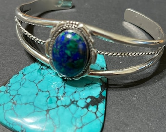 Azurite Cuff Bracelet/Natural Azurite Cuff/Sterling Silver Bracelet/Azurite Malachite Cuff/6 Inches Cuff Bracelet