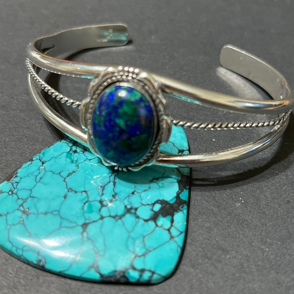 Azurite Cuff Bracelet/Natural Azurite Cuff/Sterling Silver Bracelet/Azurite Malachite Cuff/6 Inches Cuff Bracelet