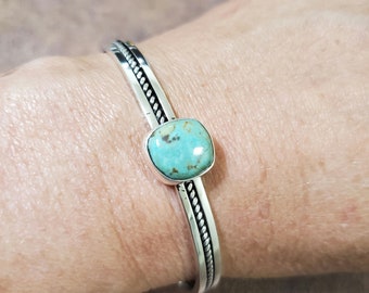 Simple Turquoise Cuff/ Sterling Silver Cuff/Turquoise Cuff/ Turquoise Bracelet/Beatyful Cuff/Blue Turquoise Cuff/Dainty Turquoise Cuff/LL06