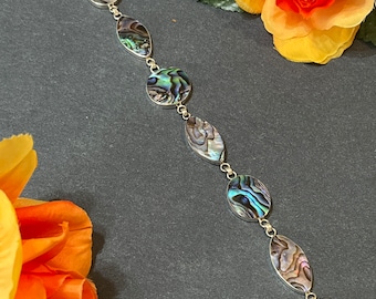 Elegant Abalone Shell Link Bracelet/ Sterling Silver / Link Bracelet / Sterling Silver Bracelet