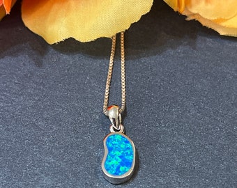 Small Blue Opal Necklace / Blue Opal Pendant / Sterling Silver Pendant / Opal Pendant / Gift For Her / Blue Opal Jewelry