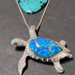 Blue Opal Turtle Pendant/Opal Turtle/Sterling Silver/Blue Opal/ Turtle Necklace/ Blue Opal Necklace/ Sterling Silver Necklace/ Blue Turtle