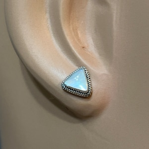 Mother Of Pearl Triangle Stud Earrings / Triangle Stud Earrings / Sterling Silver Earrings/ White Studs /