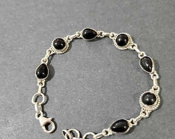 Black onyx link bracelet/ Black Onyx bracelet/ black onyx/ Sterling silver bracelet/ Sterling silver/ black onyx and silver bracelet