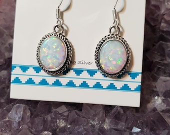 Opal Earrings /Gift For Women/Oval Opal Jewelry/Oval Opal Earrings/Sterling Silver/Opal Hook Earring/White Opal Earring/Sterling Silver