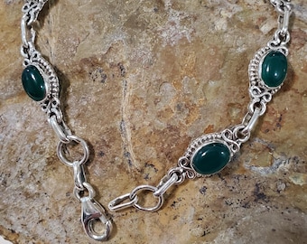 Pulsera de eslabones de ónix verde/ Pulsera de ónix verde/ ónix verde/ Pulsera de plata de ley/ Plata de ley/ Pulsera de ónix verde y plata/ B6