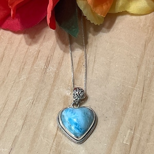 Blue Larimar Heart Pendant/Blue Larimar Necklace/Natural Larimar Crystal/Pendant Larimar/Sterling Silver Pendant/Light Blue Pendant