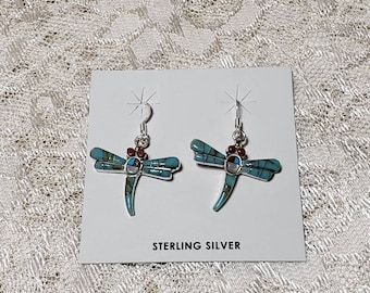 Dragonfly Earrings /Turquoise Dragonfly / Blue Turquoise Dragonfly/Multi Color Earrings / Sterling Silver/ Dainty Dragonfly Earrings