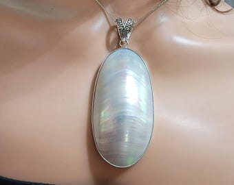 Nautilus Pendant/Sterling Silver/White Shell Pendant/Nautilus Pendant Necklace/Sea Shell Pendant/Large Shell Pendant Necklace/A160-AR