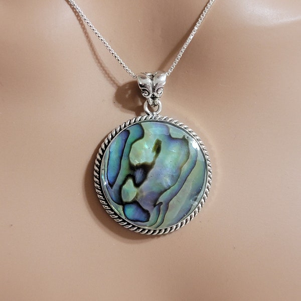 Abalone Shell Pendant Necklace / Abalone Shell Statement Pendant/ Statement Necklace /Sterling Silver Pendant Necklace / Simple Pendant /A20